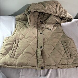 Women Quilted Hooded Vest - Tan
